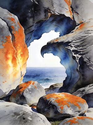 Kangaroo Island Remarkable Rocks on Granite Watercolor Canvas Print