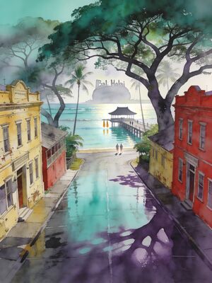 Kauai Koloa Town Old Plantation Lane Watercolor Canvas Print