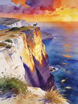 Kefalonia Sunset Coast Watercolor Canvas Print