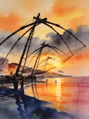 Kerala Backwaters Houseboat Palm Canal Watercolor Canvas Print
