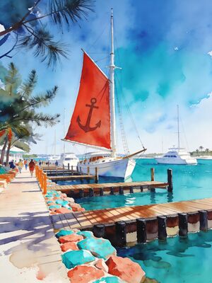 Key West Mallory Square Historic Seaport Watercolor Canvas Print