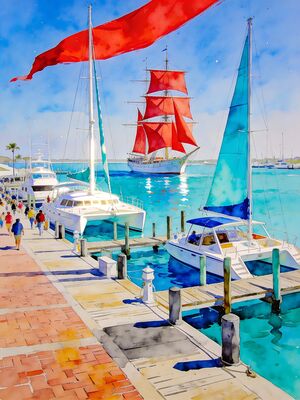 Key West Mallory Square Sunset Watercolor Canvas Print