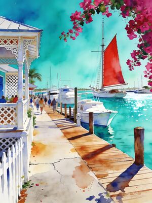 Key West Fort Zachary Taylor Beach Watercolor Canvas Print