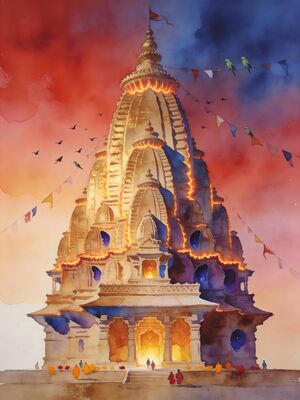 Khajuraho Western Group Temples at Sunset Watercolor Canvas Print