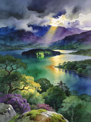 Killarney Lakes Eagles Nest Watercolor Canvas Print