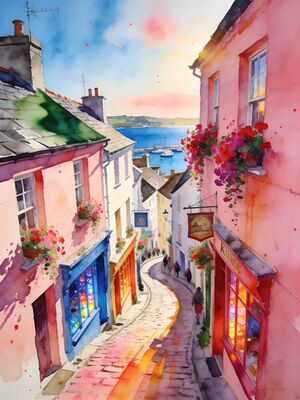 Kinsale Charles Fort Harbour at Dawn Watercolor Canvas Print