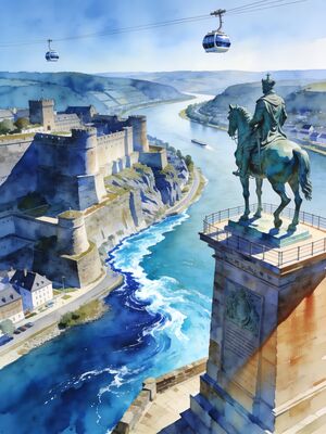 Koblenz Deutsches Eck Watercolor Canvas Print