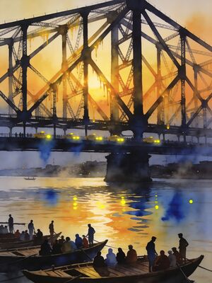 Kolkata Kumartuli Idol Makers Watercolor Canvas Print