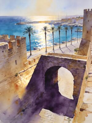 Kos Castle Harbor Aegean Watercolor Canvas Print