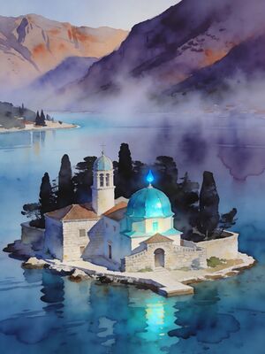 Kotor Bay Our Lady of the Rocks Island Watercolor Canvas Print