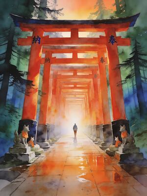 Kyoto Fushimi Inari Thousand Torii Gates Watercolor Canvas Print