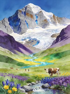La Plagne Summit Panorama Watercolor Canvas Print
