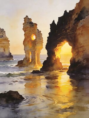 Lagos Sunset Shore Watercolor Canvas Print