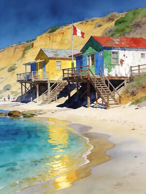 Laguna Beach Thousand Steps Sunset Watercolor Canvas Print