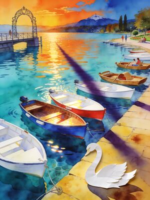 Lake Annecy Lakeside Dawn Watercolor Canvas Print
