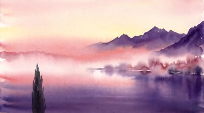 Lakeside Dawn Watercolor Canvas Print