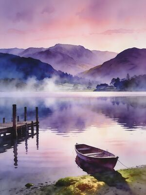 Lake District Windermere Steam Boat Watercolor Canvas Print