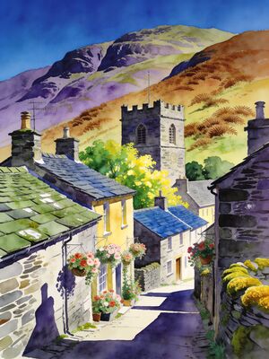 Lake District Buttermere Reflection Watercolor Canvas Print