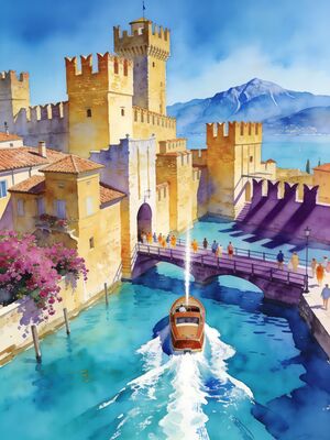 Lake Garda Lakeside Dawn Watercolor Canvas Print