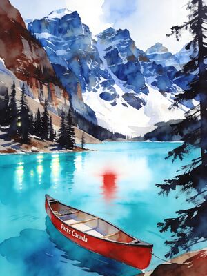 Lake Louise Emerald Dawn Reflections Watercolor Canvas Print