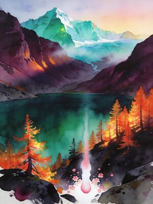 Lake Louise Autumn Larch Reflection Watercolor Canvas Print