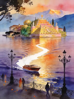 Lake Maggiore Borromean Islands Watercolor Canvas Print