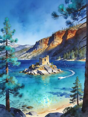 Sand Harbor Boulders at Dawn Watercolor Canvas Print