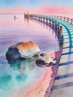 Tahoe City Commons Lakeside Path Watercolor Canvas Print