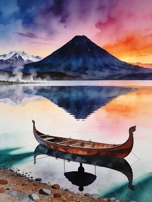 Lake Taupo Lakeside Dawn Watercolor Canvas Print