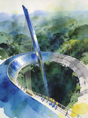 Langkawi Sky Bridge and Eagle Square Watercolor Canvas Print