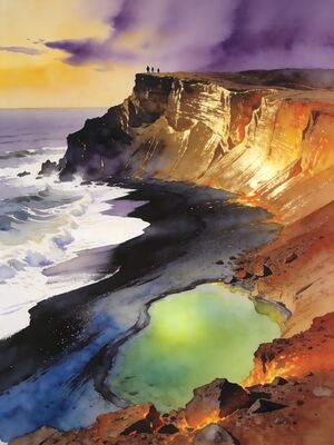 Lanzarote Sunset Coast Watercolor Canvas Print