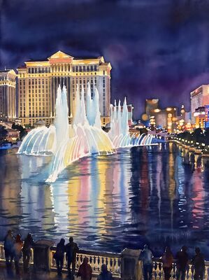 Las Vegas Strip Neon Boulevard at Sunset Watercolor Canvas Print