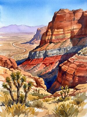 Las Vegas Red Rock Canyon Desert Panorama Watercolor Canvas Print