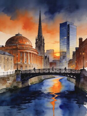Leeds Victoria Quarter Arcades Watercolor Canvas Print