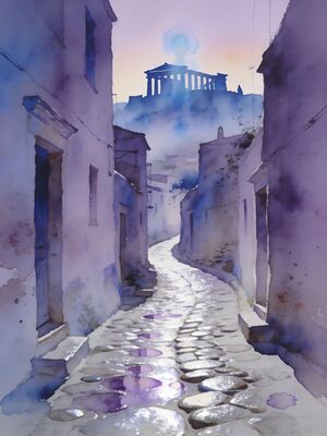 Lindos Village Square Watercolor Canvas Print