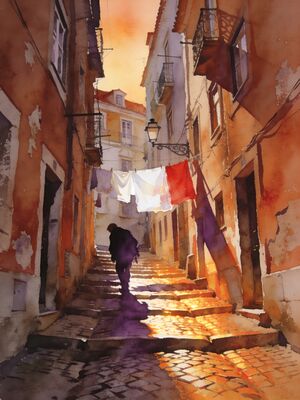 Lisbon Cathedral Square Watercolor Canvas Print