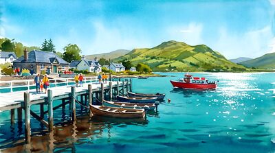 Boat Scene Watercolor Canvas Print