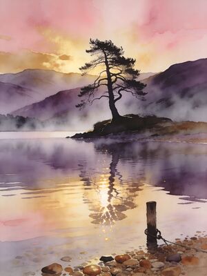 Loch Lomond Boat Scene Watercolor Canvas Print