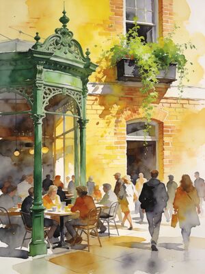 London Neal's Yard Colorful Courtyard Watercolor Canvas Print