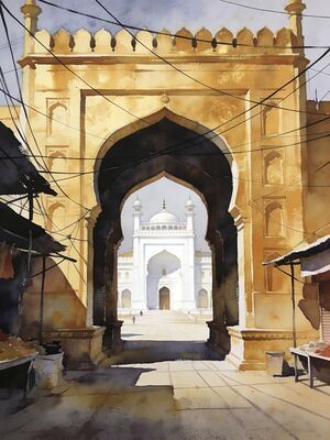 Lucknow Rumi Darwaza Watercolor Canvas Print