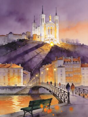 Lyon Old Town Lane Watercolor Canvas Print