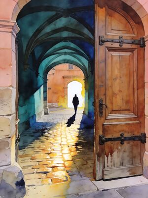 Lyon Cathedral Square Watercolor Canvas Print