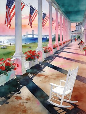 Mackinac Island Grand Hotel Porch View Watercolor Canvas Print