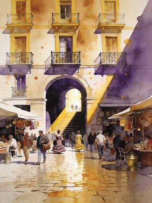 Madrid Retiro Crystal Palace Dusk Watercolor Canvas Print