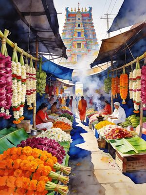 Madurai Meenakshi Temple Gopuram Watercolor Canvas Print