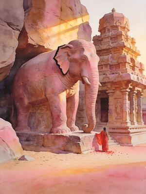 Mahabalipuram Arjunas Penance Relief Watercolor Canvas Print