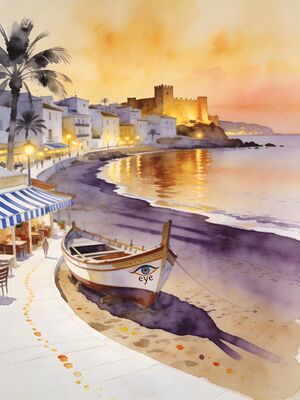 Malaga Sunset Shore Watercolor Canvas Print