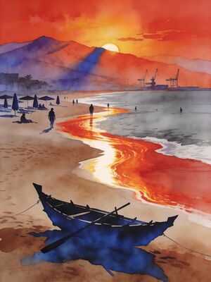 Malaga Morning Cove Watercolor Canvas Print