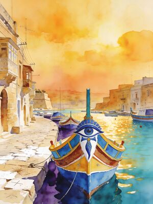 Malta Village Lane Watercolor Canvas Print