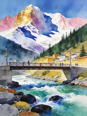 Manali Rohtang Pass Snow Peaks Watercolor Canvas Print